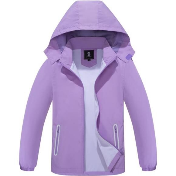 SaphiRose Kids Rain Jacket Waterproof Raincoat Mesh Lined Coat with Removable